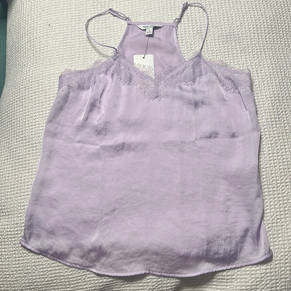 NWT Small Nine West Light purple silk tank with lace